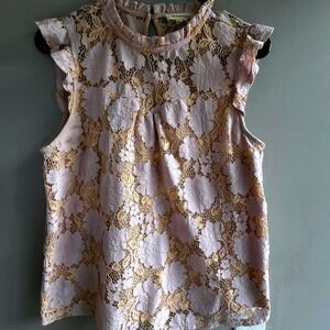 Monteau Los Angeles Lace Top Blouse Size L Lavender Pink Whimsical Romantic